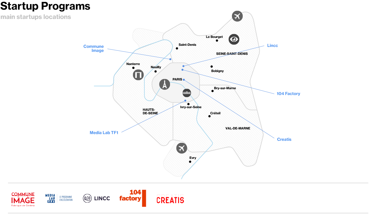 Film, TV, New Media - Map of Startup Programs Specialized in Tv, Cinema, Media in Paris Region Film, TV, New Media - Map of Startup Programs Specialized in Tv, Cinema, Media in Paris Region