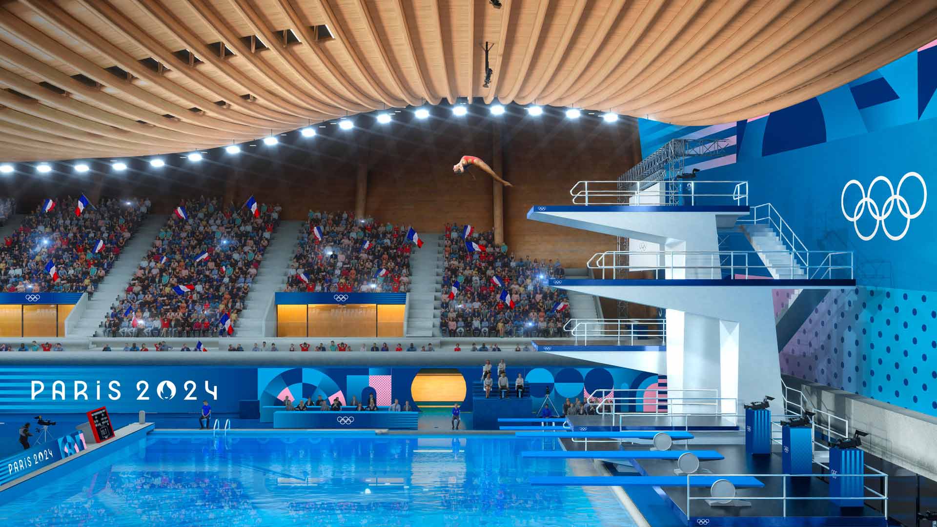 Plaine Commune (Seine-Saint-Denis), het kloppend hart van de Spelen van Parijs 2024 - © Centre Aquatique - copyright - Paris 2024 - MGP - Architectes VenhoevenCS et Ateliers 2-3-4 Image Proloog_1920x1080
